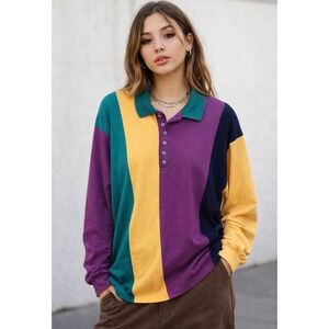 Vtg Chill‎ Womens Rugby Polo Shirt Sz L Long Sleeve Sporty Retro 90s Blokecore